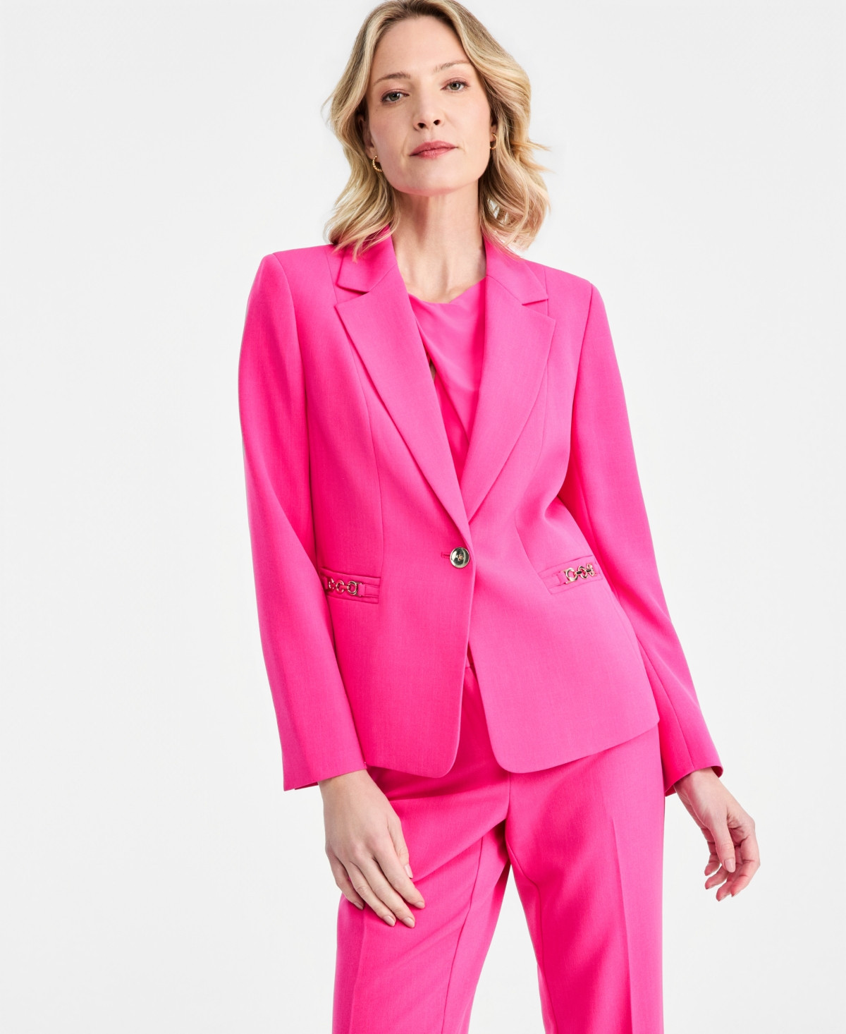 Kasper Women's One-Button Chain-Trim Blazer, Regular & Petite - Pink Perfection | Macy's