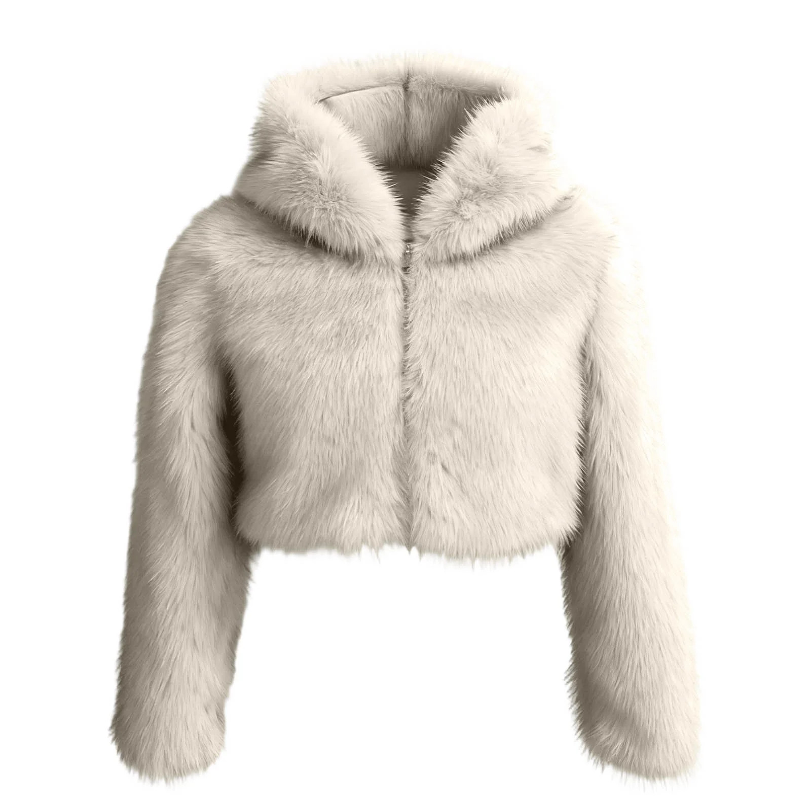 Faux Fur Cropped Jacket for Women Fleece Lined Open Front Coat Warm Winter Outwear Jacket with Ho... | Walmart (US)