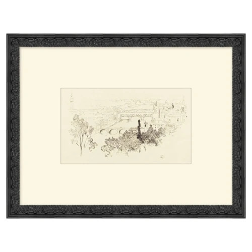 Francoise Updated Traditional White Landscape Black Frame Illustration - 22x17 | Kathy Kuo Home