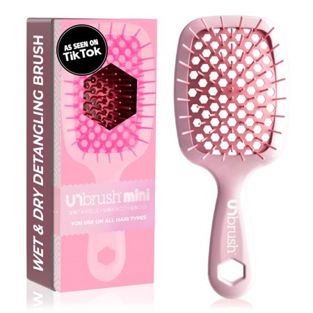 FHI Heat UNbrush Mini Detangler Brush for Pain-Free Brushing on All Wet or Dry Hair Types â€” Durable Duoflex Anti-Static Bristles Lightweight Handle Vented Mini Hair Brush Peony Light Pink | Walmart (US)