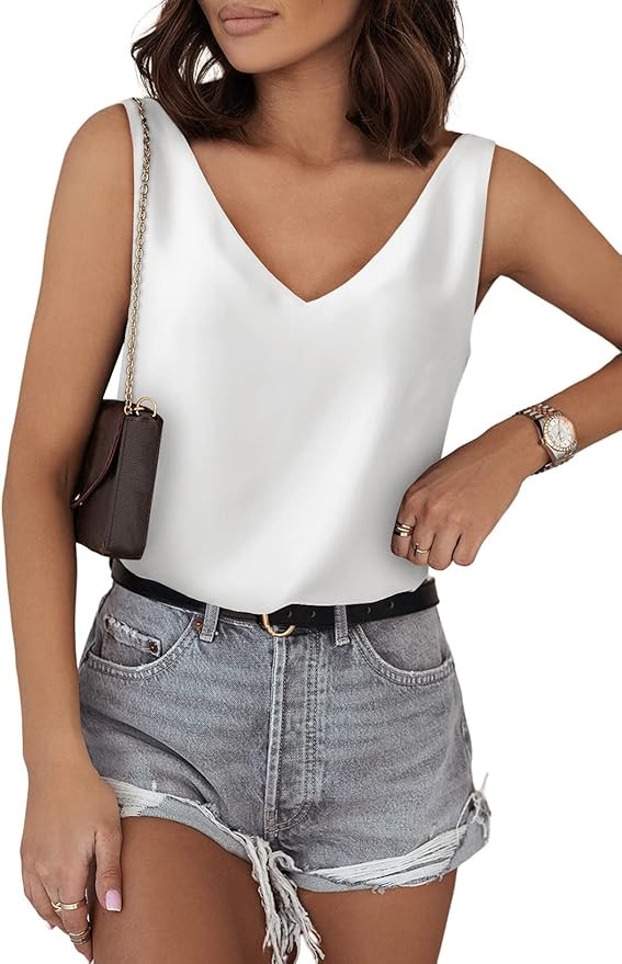 BLENCOT Tank Tops for Women V Neck Silk Summer Satin Sleeveless Blouse Basic Camisole Shirts S-XX... | Amazon (US)