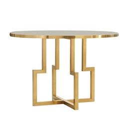 Celine Modern Classic Geometric Satin Brass Round White Center Table - 45"W | Kathy Kuo Home