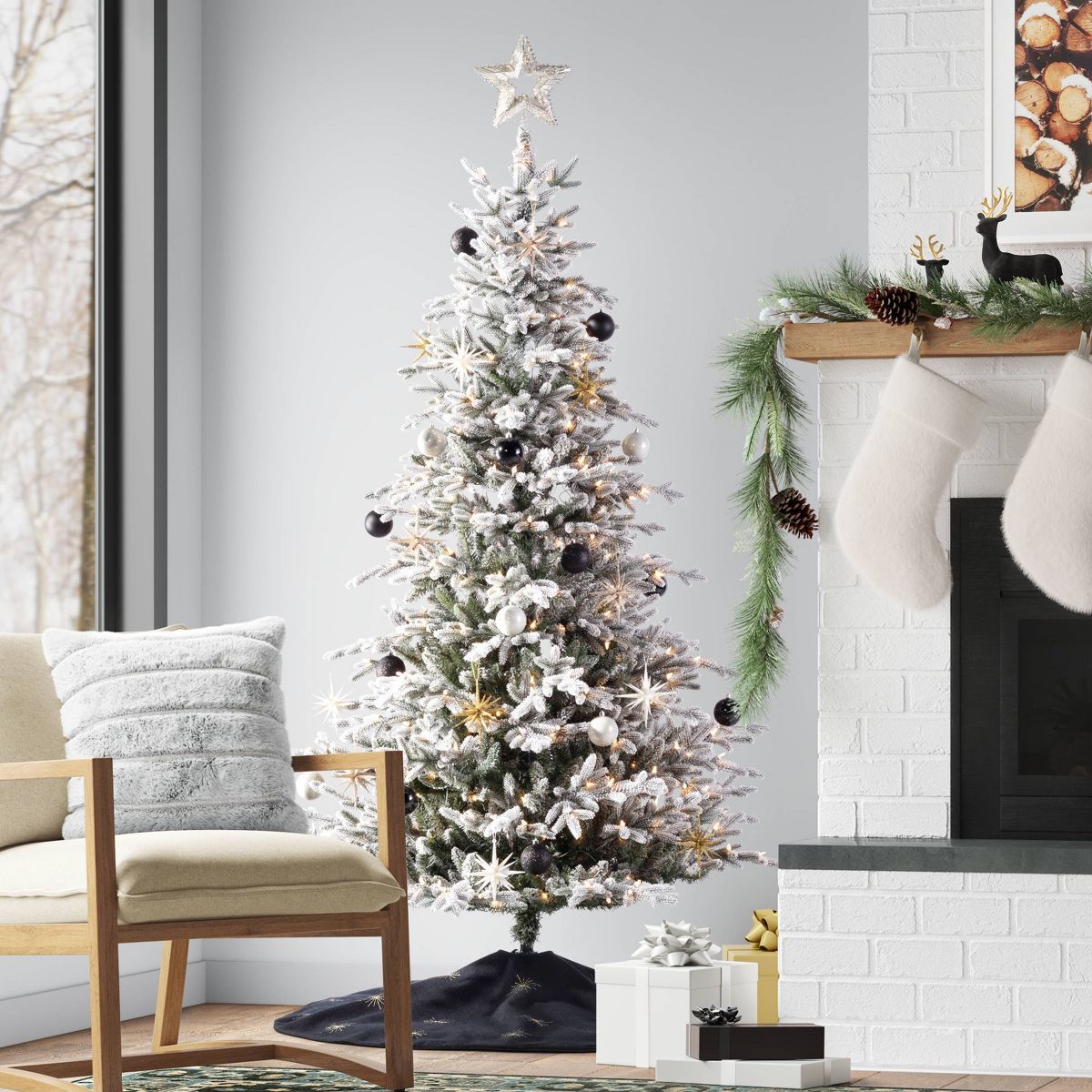 7' Pre-Lit Upswept Flocked Full Balsam Fir Artificial Christmas Tree Clear Lights - Wondershop™ | Target