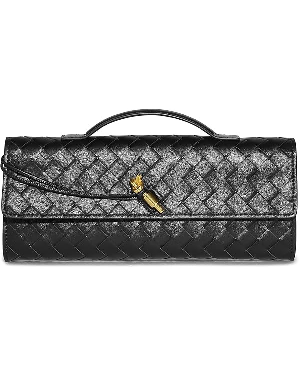 Trendy Woven Evening Clutch Purses for Women Evening Bags Handbags PU Leather Purse with Removabl... | Amazon (US)