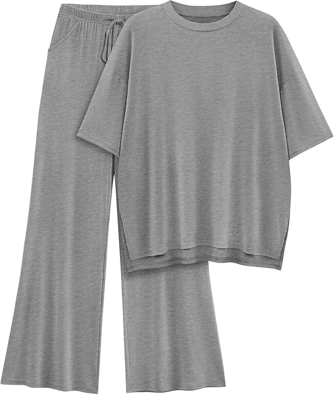 Womens Lounge Set 2026 Summer 2 Piece Outfits Oversized Short Sleeve Tops & Wide Leg Pant Matchin... | Amazon (US)