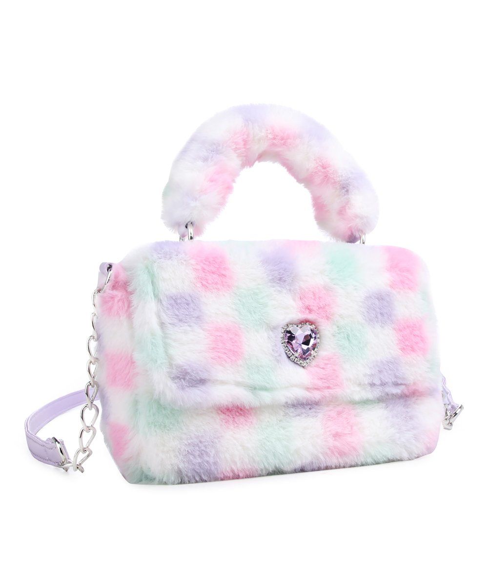 OMG Accessories Lavender Checkerboard Faux Fur Crossbody Bag | Zulily