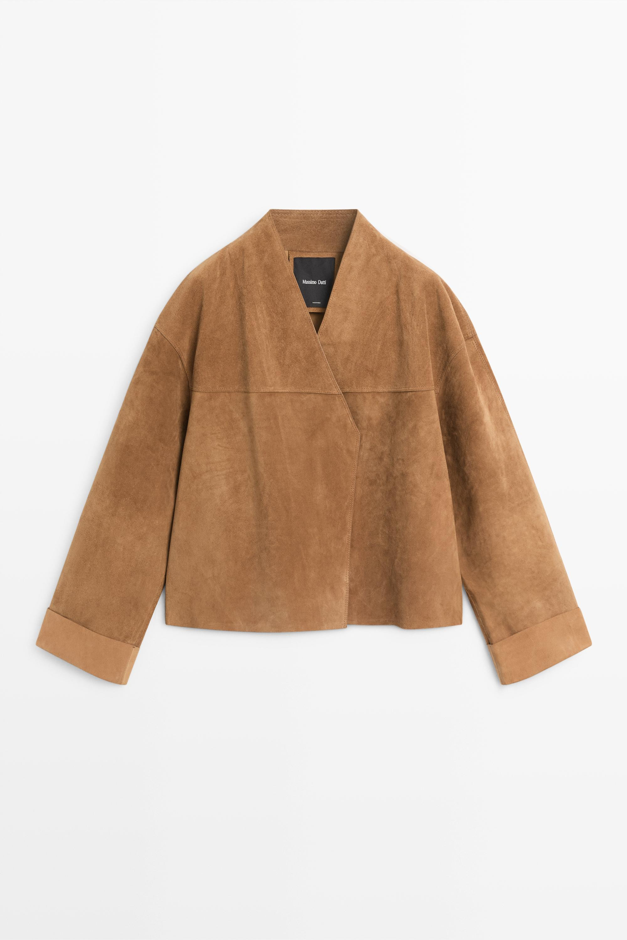 Short double-breasted suede leather jacket | Massimo Dutti UK