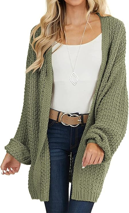 VTSGN Women's Long Sleeve Oversized Open Front Chunky Knit Cardigan Sweater with Pockets | Amazon (US)