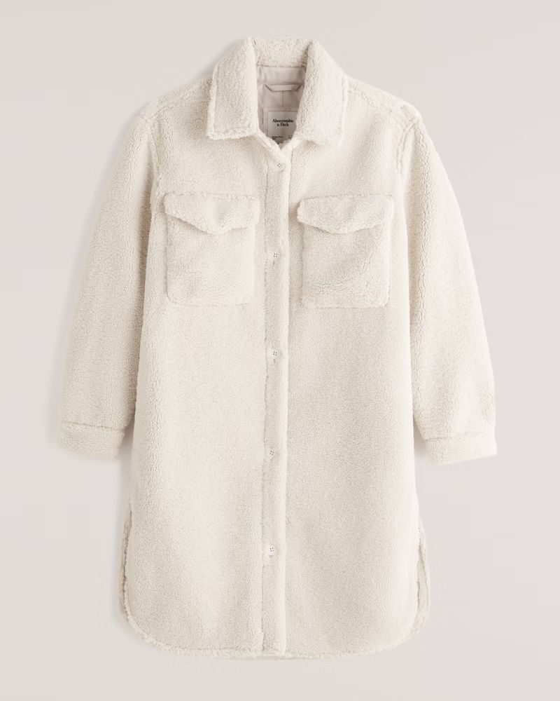 Women's Long-Length Sherpa Shirt Jacket | Women's Clearance | Abercrombie.com | Abercrombie & Fitch (US)