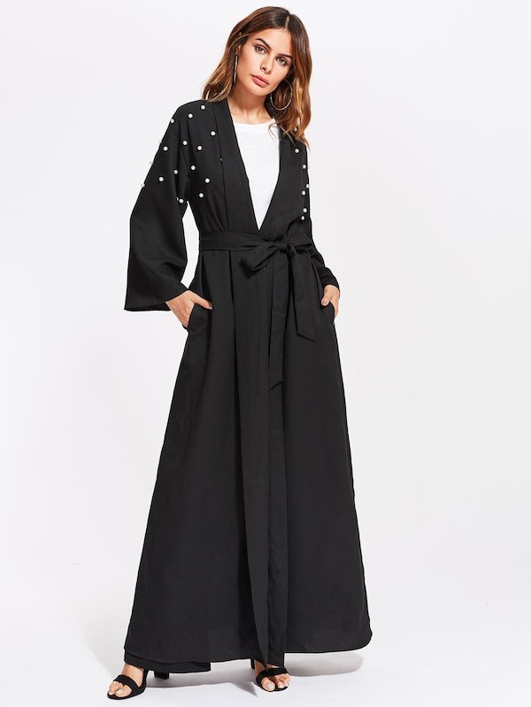 Pearl Embellished Self Belt Abaya | SHEIN