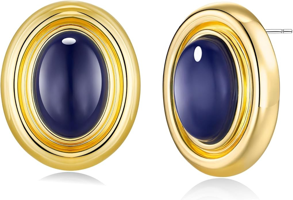 Gold Medium Oval Button Chunky Statement Earrings for Women by SNGIA, (Turquoise, Carnelian, Aven... | Amazon (US)