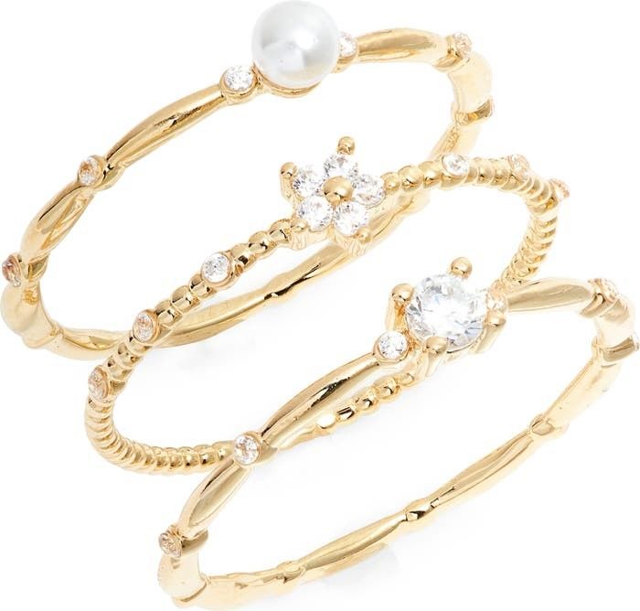 Set of 3 Dainty Floral Stacking Rings Ring Gold Rings Summer Outfits Business Casual | Nordstrom