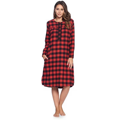 Ashford & Brooks Women's Flannel Plaid Long Sleeve Nightgown - Red Buffalo Check - Medium | Target