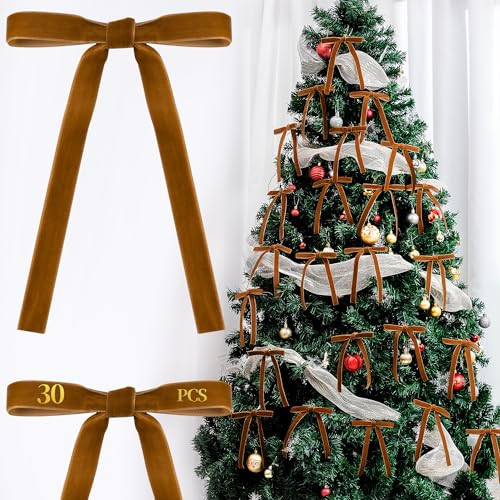 AYGXU 30pcs Velvet Bows for Christmas Decor,Twist tie Bows,Vintage Christmas Bow Tree Decorations... | Amazon (US)