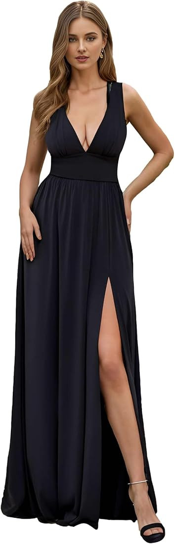 Ever-Pretty Women's Deep V-Neck Sleeveless Side Slit Floor Length Evening Dress 0168B-USA | Amazon (US)