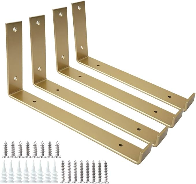 Shelf Brackets 12 Inch 4PCS Heavy Duty Gold Wall Bracket with Lip for Floating Shelves Rustic Iro... | Amazon (US)