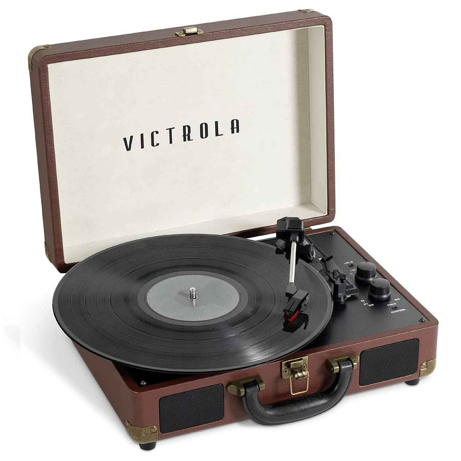 Victrola Journey Bluetooth Portable Suitcase Record Player – with Built-in Speakers, 3 Speed Vinyl Record Player, RCA Out, Headphone Jack (Dark Brown) | Amazon (US)