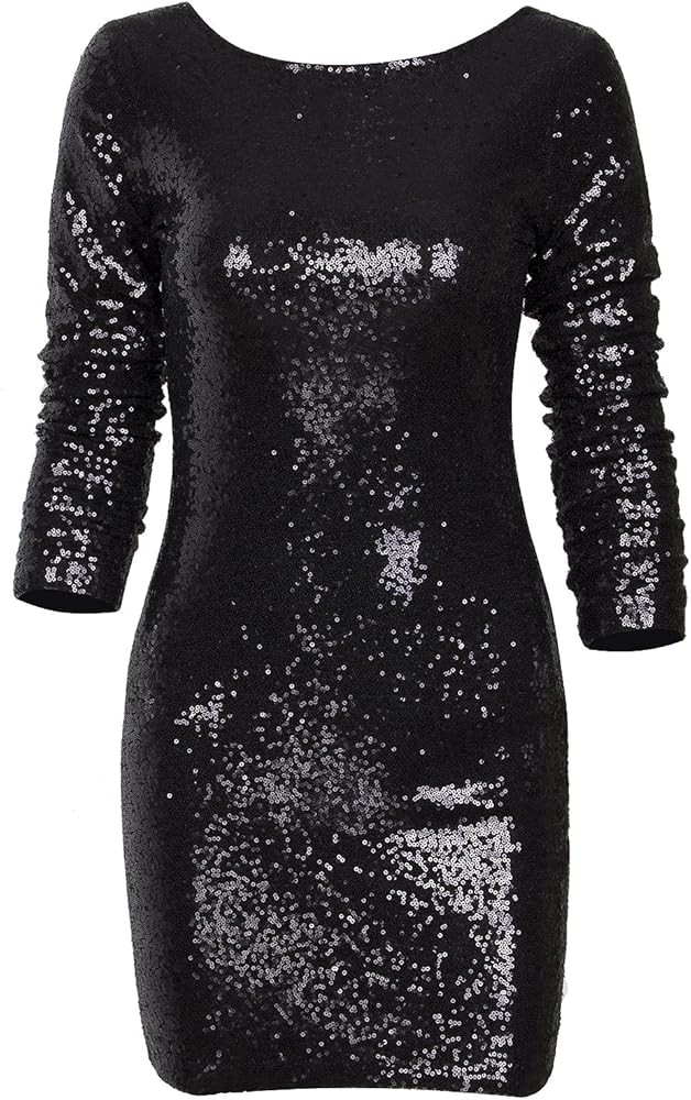 VIJIV Women's Sparkle Glitzy Glam Sequin Long Sleeve Flapper Party Club Dress | Amazon (US)