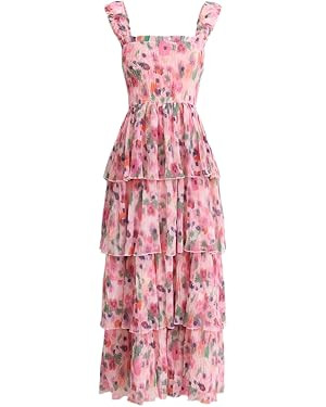 Women's Bohemian Summer Floral Printed Ruffle Pleated Halter Dress Beach Vacation Cute Pink Dress... | Amazon (US)