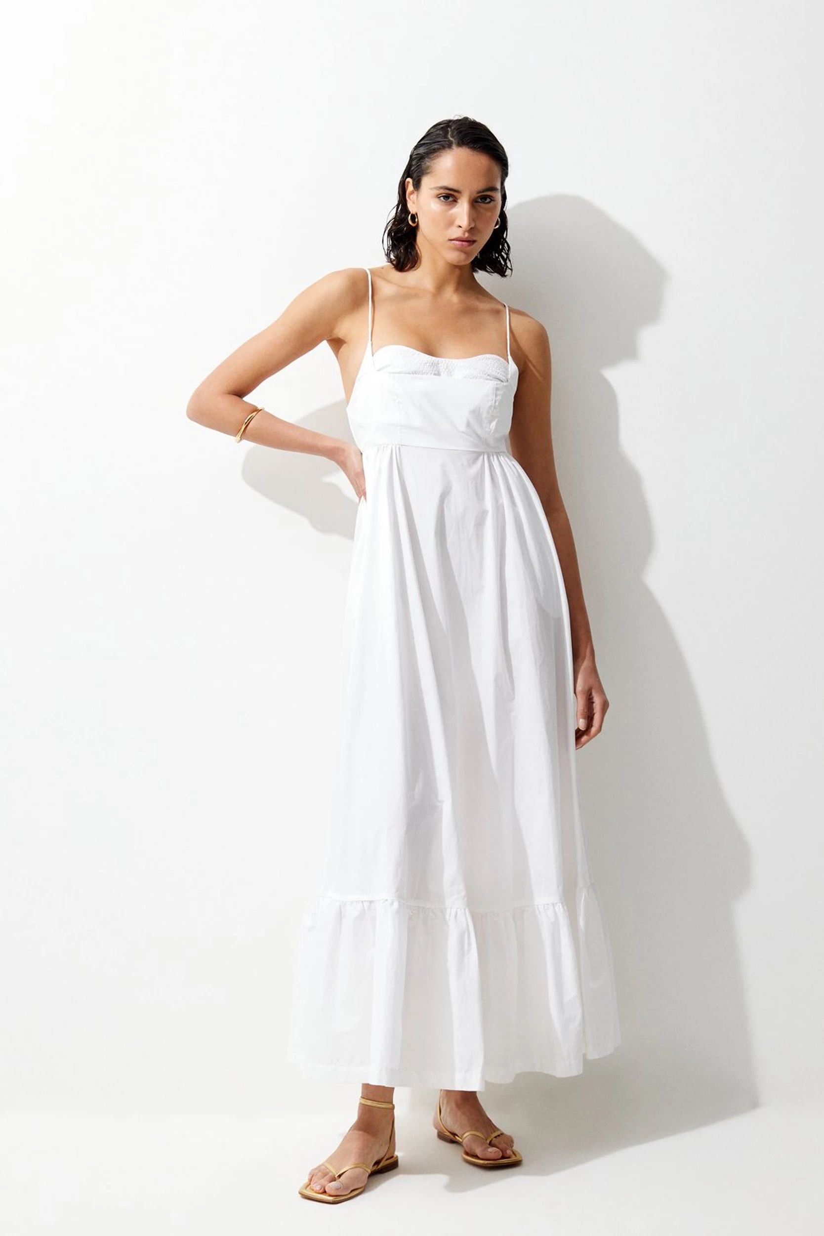 Cotton Topstitch Strappy Maxi Dress | Karen Millen US