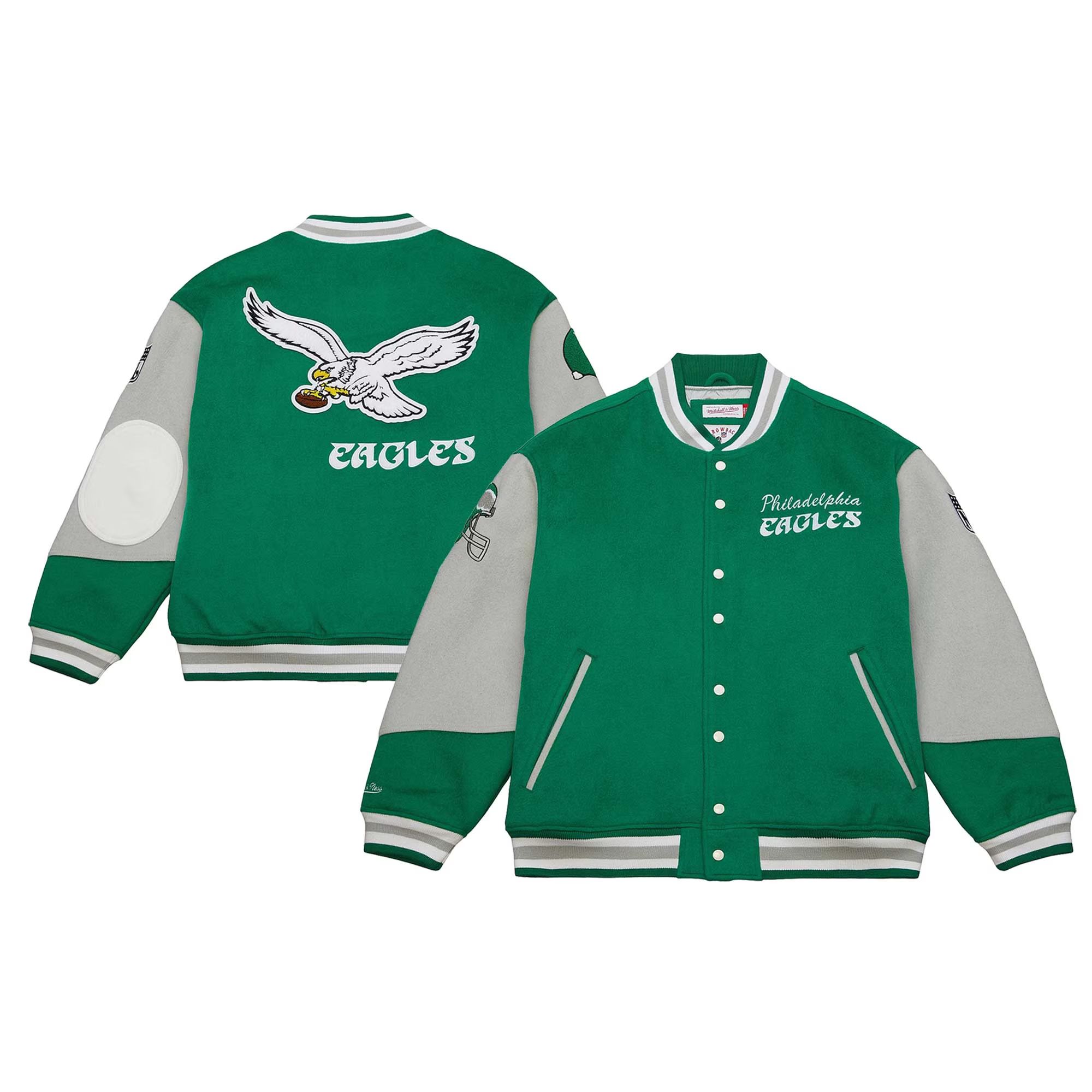 Unisex Philadelphia Eagles Mitchell & Ness Kelly Green Varsity Team Full-Snap Jacket | NFL Shop
