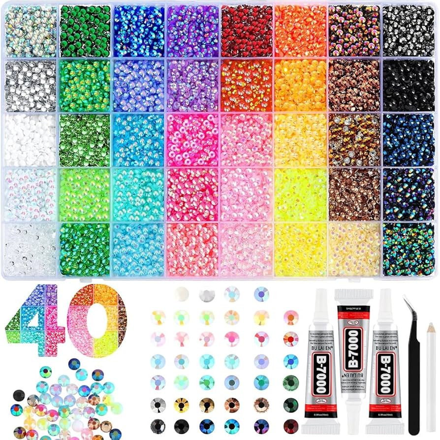 40000Pcs 40 Colors Jelly Rhinestones for Bedazzling,Mix Colors Bedazzling Kit with Rhinestones,3M... | Amazon (US)