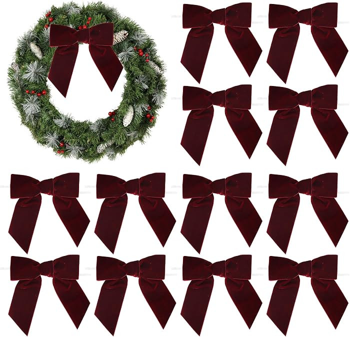 AIMUDI Burgundy Velvet Bows 4.5" Christmas Bows for Tree Premade Bows for Wreaths Twist Tie Bows ... | Amazon (US)