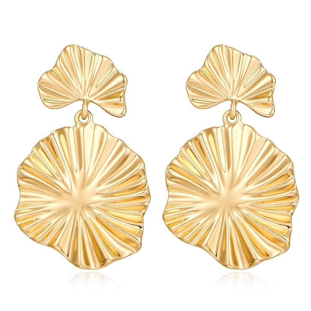 Gold Leaf Earrings Dangle Earring for Women, Silver Two-Tone Fashion Statement Jewelry | Amazon (US)