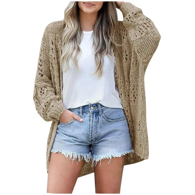 Lightweight Summer Fall Cardigan for Women Spring Open Front Long Batwing Sleeve Netted Crochet C... | Walmart (US)