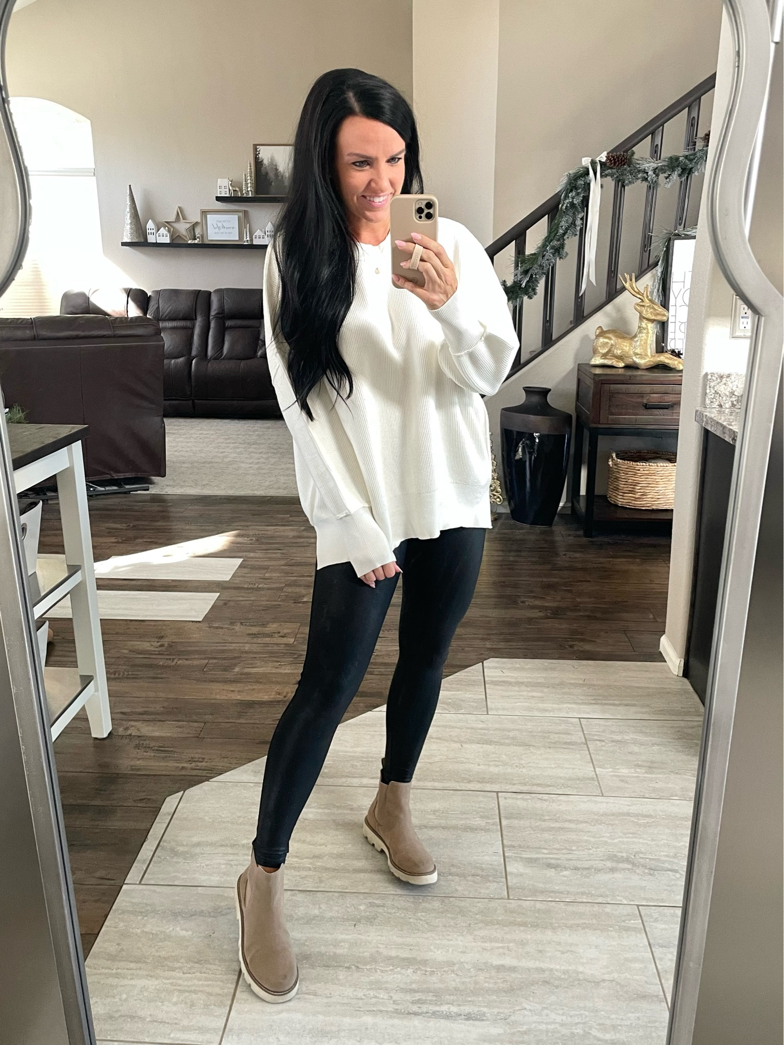 Amazon pullover and on deal! Tons of colors!! I sized up to a M.

• Holiday sweater • Holiday outfit • Amazon • spanx • faux leather leggings • chelsea booties •

#LTKunder50 #LTKGiftGuide #LTKHoliday