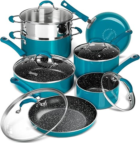 MICHELANGELO Pots and Pans Set Nonstick, 12 Piece Kitchen Cookware Sets, Enamel Cookware with Gra... | Amazon (US)