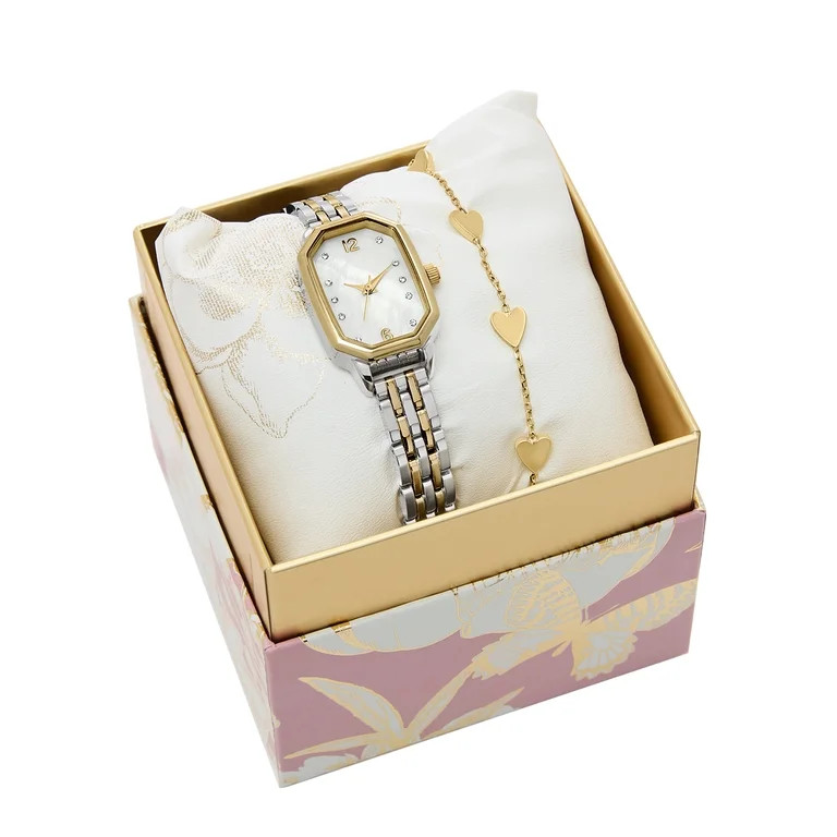 Folio Women’s 2PC Watch & Bracelet Set with 22mm Octagonal Case, Two-Tone Design | Walmart (US)