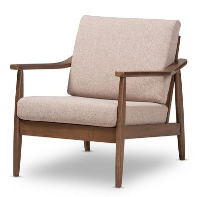 Venza Mid Modern Walnut Wood Fabric Upholstered Lounge Chair Light Brown - Baxton Studio | Target