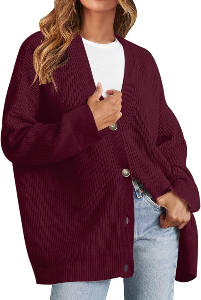 MEROKEETY Women's Cardigan Sweaters 2024 Fall Open Front Oversized Button V Neck Loose Soft Knit ... | Amazon (US)