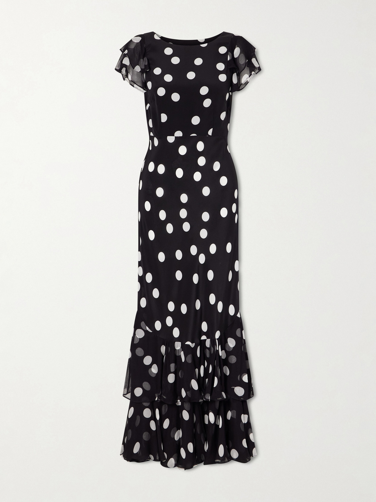 RIXO - Ordinia Polka-dot Crepon-trimmed Silk-satin Midi Dress - Black | NET-A-PORTER (UK & EU)