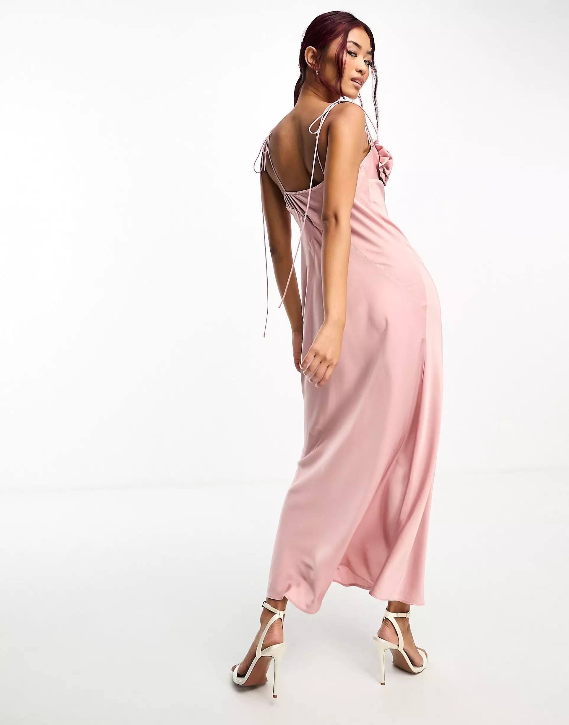 Bardot satin midi dress in pink rose | ASOS (Global)