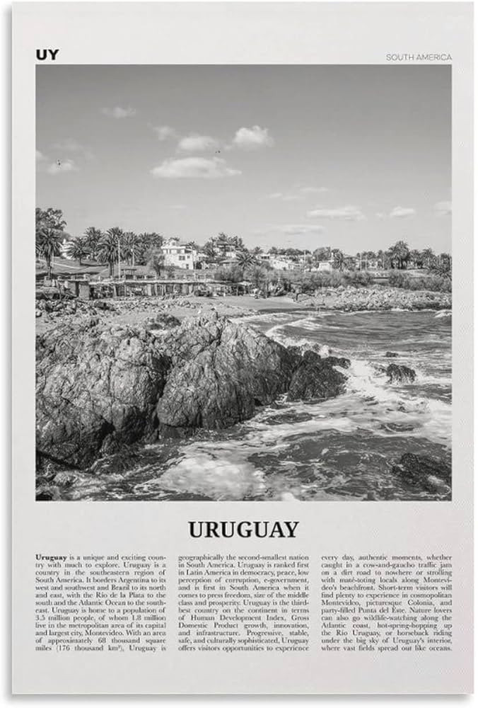 KAYAMU Uruguay Print Black and White, Uruguay Wall Art, Uruguay Poster, Uruguay Photo, Uruguay Wall  | Amazon (US)