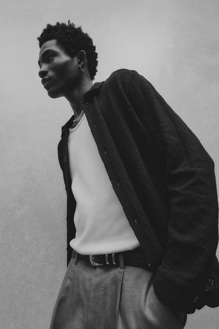 Regular Fit Hole-patterned Jersey Shirt - Black - Men | H&M US | H&M (US + CA)