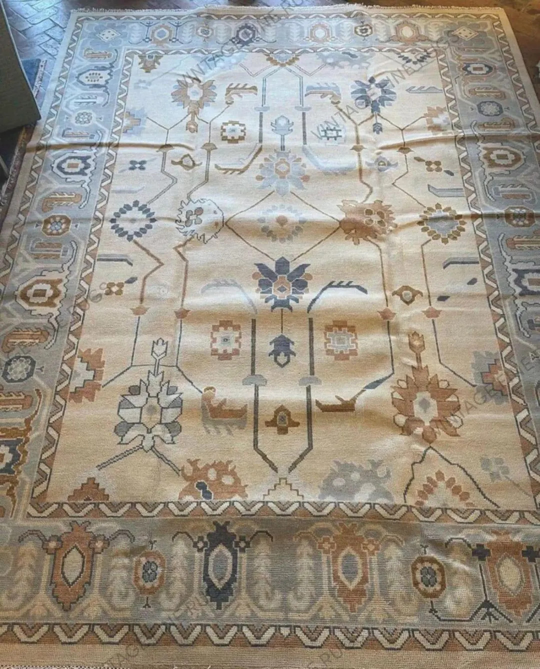 Vintage Inspired Oushak Rug in Beige & Taupe | Handwoven Turkish Wool Carpet | Neutral Farmhouse ... | Etsy (US)