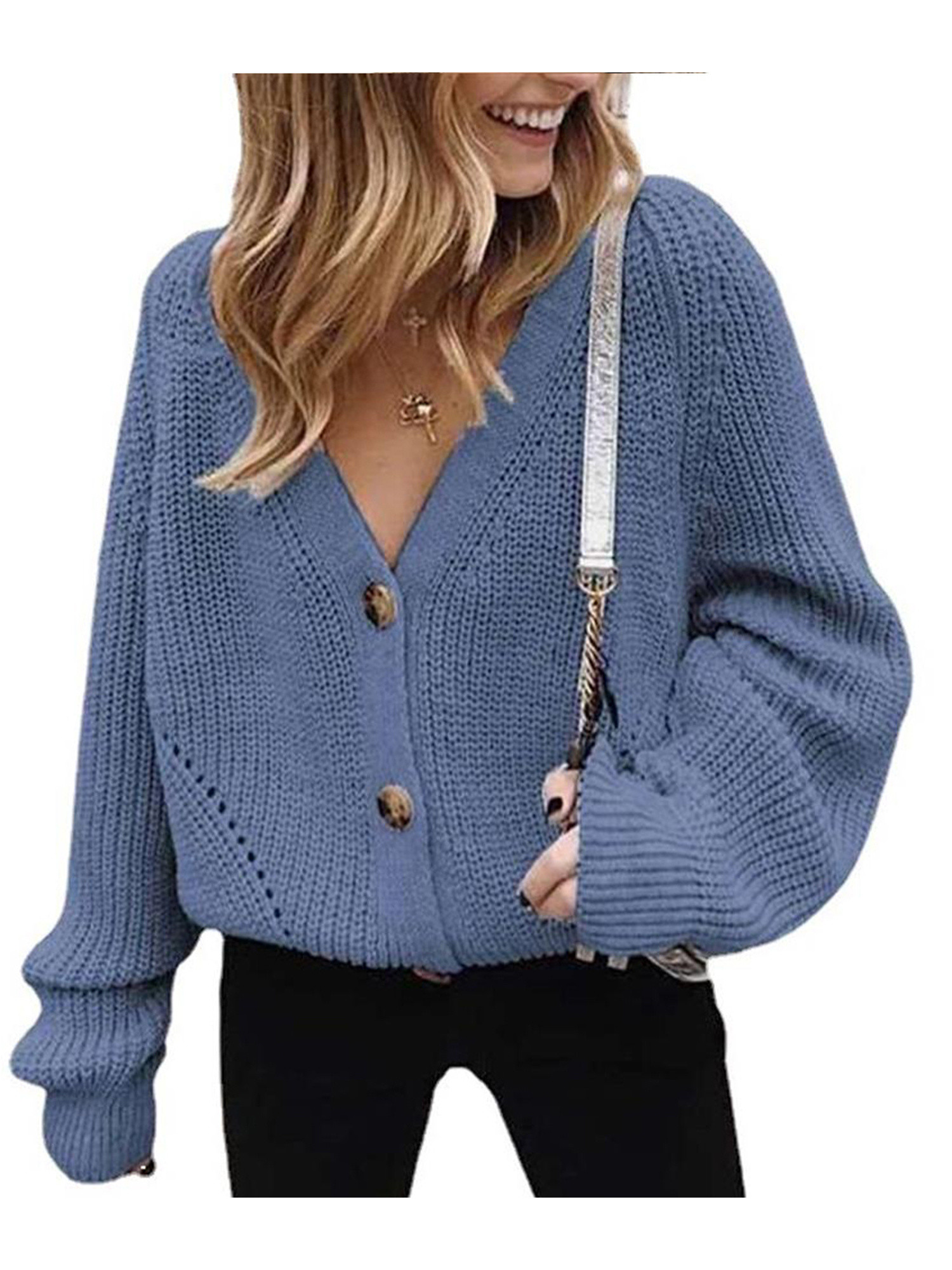 UPAIRC Womens Long Sleeve Knitted Cardigan Button-Up Coat V-Neck Knitwear Overcoat Outerwear Tops | Walmart (US)