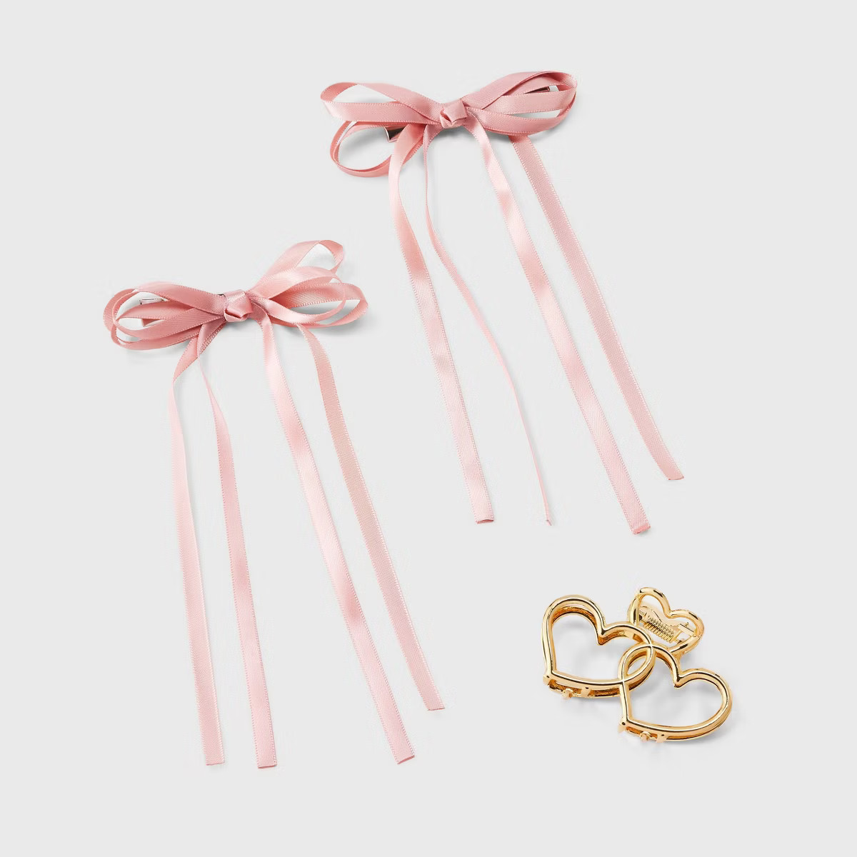 Valentine's Day Heart Hair Claw Clip and Hair Bow Set 3pc - A New Day™ Pink/Gold | Target