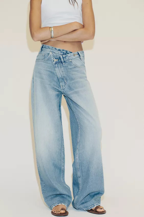 TRF HIGH WAIST CROSSOVER WAIST WIDE LEG JEANS | Zara US
