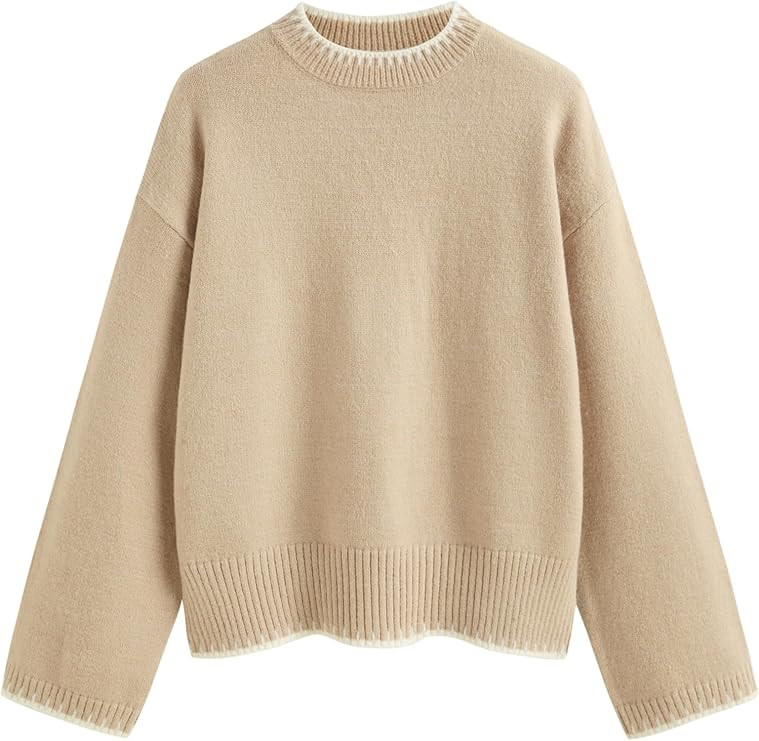 CIDER Womens Sweater Long Sleeve Split Hem Color Block Crew Neck Tops Fall Outfits | Amazon (US)