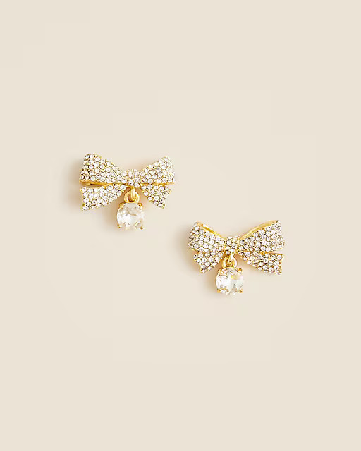 Pav&eacute; bow drop earrings | J. Crew US
