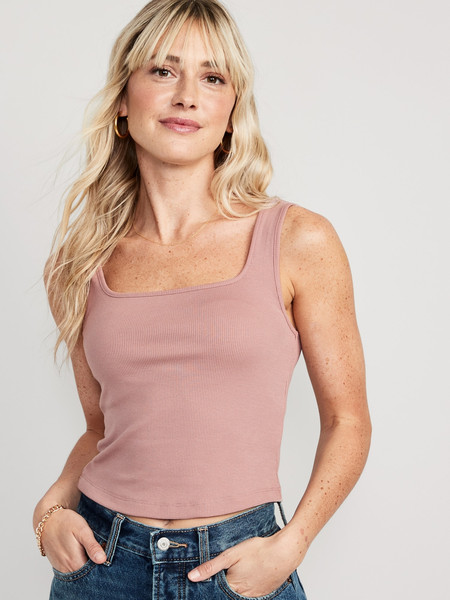 Fitted Square-Neck Ultra-Cropped Rib-Knit Tank Top for Women | Old Navy (US)