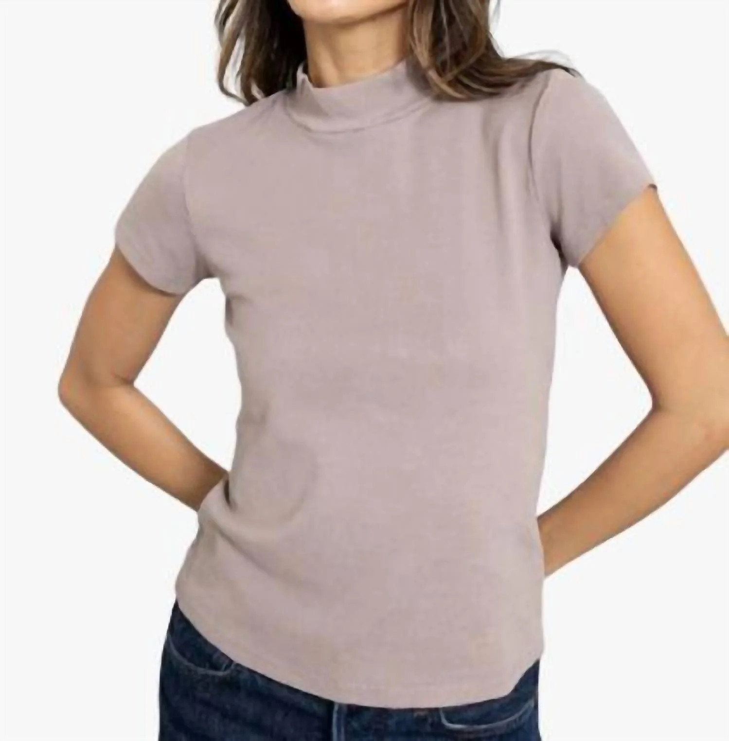 Mock Neck Tee In Mushroom | Shop Simon