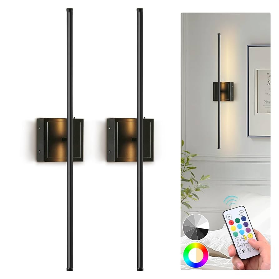 Battery Operated Wall Sconces set of 2, 10 Color 6000mAh Rechargeable Wall Sconce not Hardwired, ... | Amazon (US)