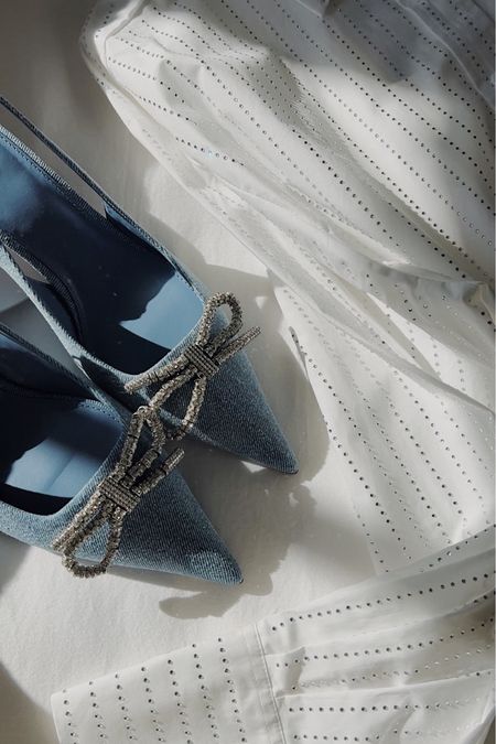 Denim and rhinestone bow kitten heels 〰️ true to size!

#LTKunder100 #LTKshoecrush