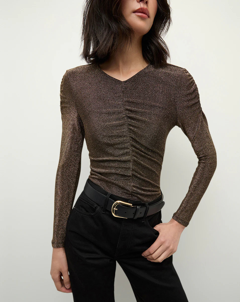 Veronica Beard Neeta Long Sleeve Top Antique Gold Lurex | Veronica Beard