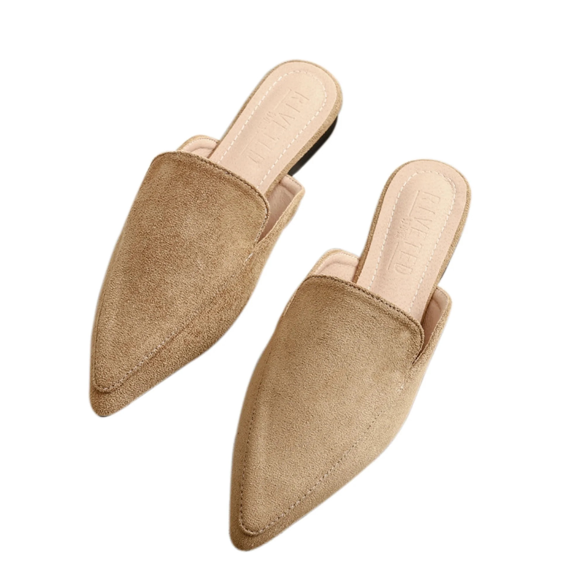 Women's Spring Autumn Solid Suede Pointed Toe Flat Mule Shoes - Walmart.com | Walmart (US)